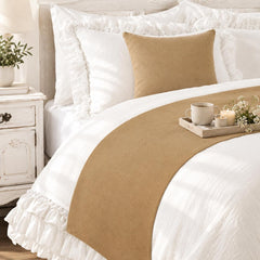 Velvet Warm Tan Decorative Bed Runner and Pillow Cover - Warm Tan Velvet