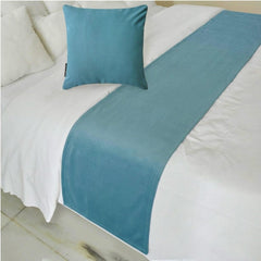 Velvet Blue Decorative Bed Runner and Pillow Cover - Blue Velvet