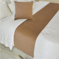 Velvet Warm Tan Decorative Bed Runner and Pillow Cover - Warm Tan Velvet