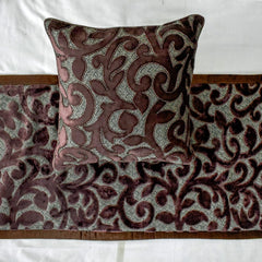 Velvet Brown Decorative Bed Runner and Pillow Cover - Regalia Vine