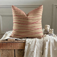 Ambrosia - Beige Burlap Lurex Throw Pillow Cover