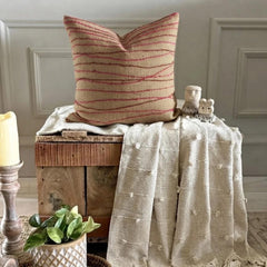 Ambrosia - Beige Burlap Lurex Throw Pillow Cover