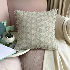 Crochet Rose - Pastel Green Cotton Linen Throw Pillow Cover