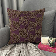 Gold Tulips - Plum Art Silk Throw Pillow Cover