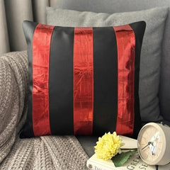 Alternating Red - Red Faux Leather Throw Pillow Cover