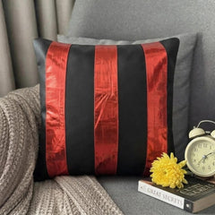 Alternating Red - Red Faux Leather Throw Pillow Cover