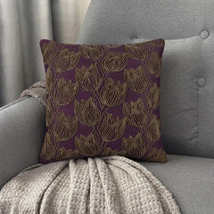 Gold Tulips - Plum Art Silk Throw Pillow Cover