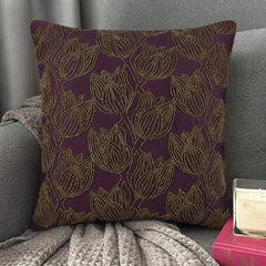 Gold Tulips - Plum Art Silk Throw Pillow Cover