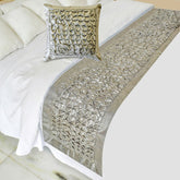 Polished Silver Decorative Bed Runner and Pillow Cover