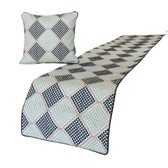 Pointillism - Embroidered Blue Decorative Bed Runner and Pillow Cover