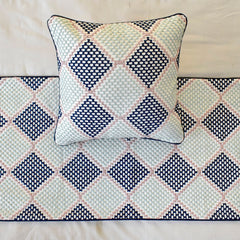 Pointillism - Embroidered Blue Decorative Bed Runner and Pillow Cover