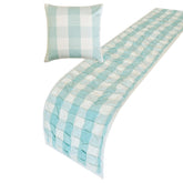 Aqua Plaid Knots - Cotton Aqua Decorative Bed Runner and Pillow Cover