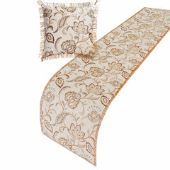 Floral Luster - Cotton Beige Decorative Bed Runner and Pillow Cover