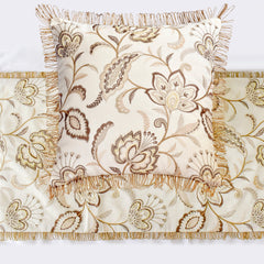 Floral Luster - Cotton Beige Decorative Bed Runner and Pillow Cover