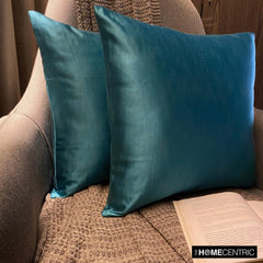 Turquoise Slub Satin - Turquoise Satin Throw Pillow Cover