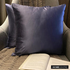 Midnight Blue Slub Satin - Blue Satin Throw Pillow Cover