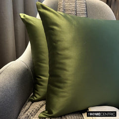 Olive Green Slub Satin - Olive Green Satin Throw Pillow Cover