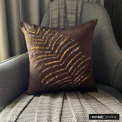 Brown Leaf - Brown Art Silk Throw Pillow Cover
