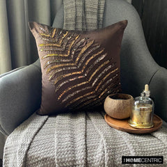 Brown Leaf - Brown Art Silk Decorative Euro Sham