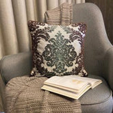 Jade Damask - Brown & Green Velvet Decorative Euro Sham