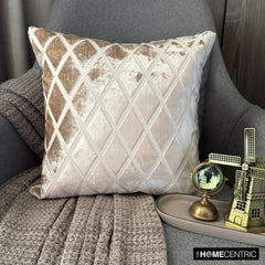 Rhombus Ivory - Ivory Velvet Throw Pillow Cover