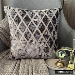 Rhombus Gray - Gray Velvet Throw Pillow Cover