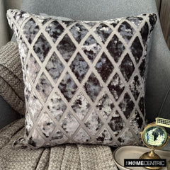 Rhombus Gray - Gray Velvet Throw Pillow Cover