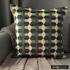 Green Shapes - Green Velvet Throw Pillow Cover