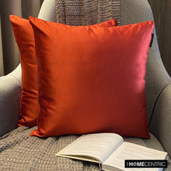 Rust Slub Satin - Rust Satin Throw Pillow Cover