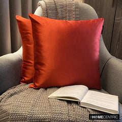 Rust Slub Satin - Rust Satin Throw Pillow Cover