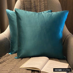 Turquoise Slub Satin - Turquoise Satin Throw Pillow Cover