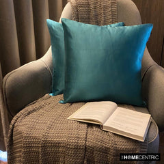 Turquoise Slub Satin - Turquoise Satin Throw Pillow Cover