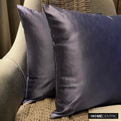 Midnight Blue Slub Satin - Blue Satin Throw Pillow Cover