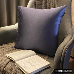 Midnight Blue Slub Satin - Blue Satin Throw Pillow Cover