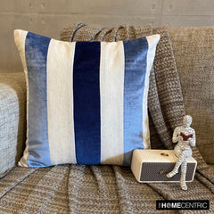 Velvet Band Blue - Blue Velvet & Linen Decorative Euro Sham