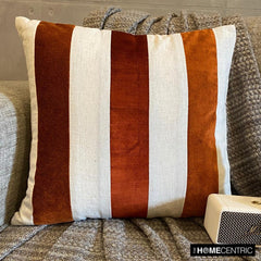 Velvet Band Orange - Orange Velvet & Linen Autumn Throw Pillow Cover