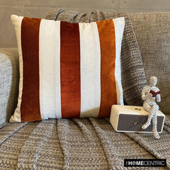 Velvet Band Orange - Orange Velvet & Linen Autumn Throw Pillow Cover