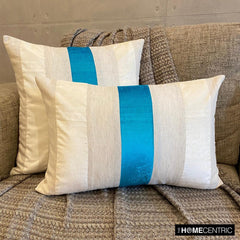 Velvet Band Turquoise - Blue Velvet & Linen Decorative Euro Sham