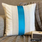 Velvet Band Turquoise - Blue Velvet & Linen Decorative Euro Sham
