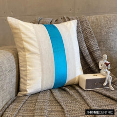 Velvet Band Turquoise - Blue Velvet & Linen Decorative Euro Sham