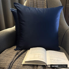 Navy Blue Slub Satin - Navy Blue Satin Throw Pillow Cover