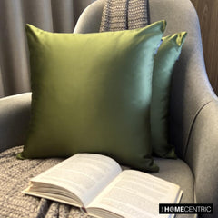 Olive Green Slub Satin - Olive Green Satin Throw Pillow Cover