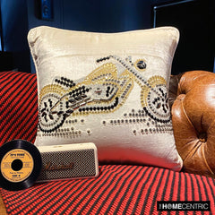 Crystal Motorbike - Ivory Velvet Throw Pillow Cover