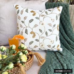 Amber Bloom - White Cotton Throw Pillow Cover