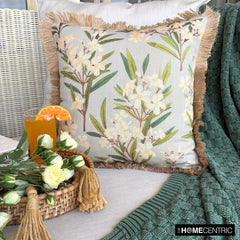 Petal Whisper - Gray Cotton Throw Pillow Cover