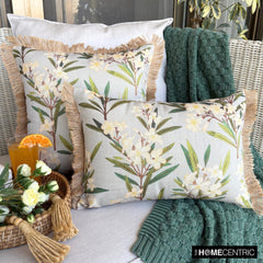 Petal Whisper - Gray Cotton Throw Pillow Cover