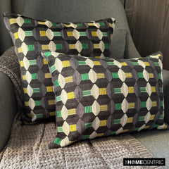 Green Shapes - Green Velvet Throw Pillow Cover