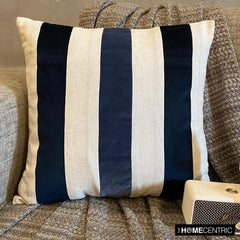Velvet Band Navy - Navy Velvet & Linen Throw Pillow Cover