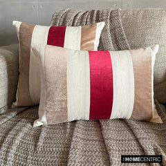 Velvet Band Red - Red Velvet & Linen Throw Pillow Cover