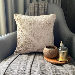 Damask Spell Ivory - Ivory Velvet Throw Pillow Cover